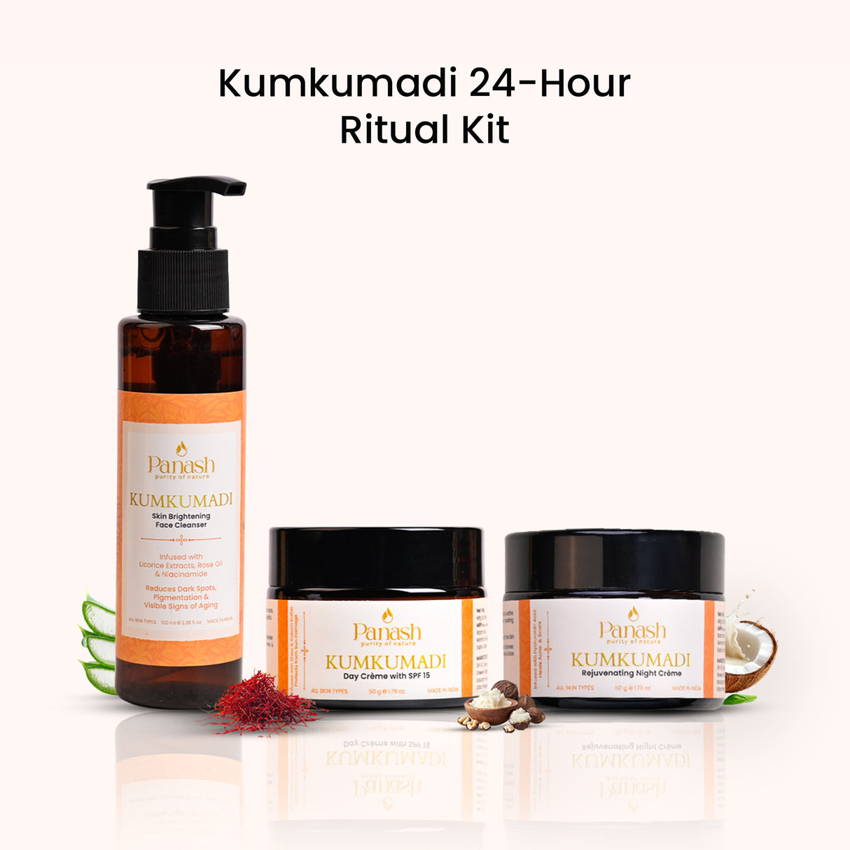 Kumkumadi 24-Hour Ritual Kit | Face Cleanser, Day & Night Crème