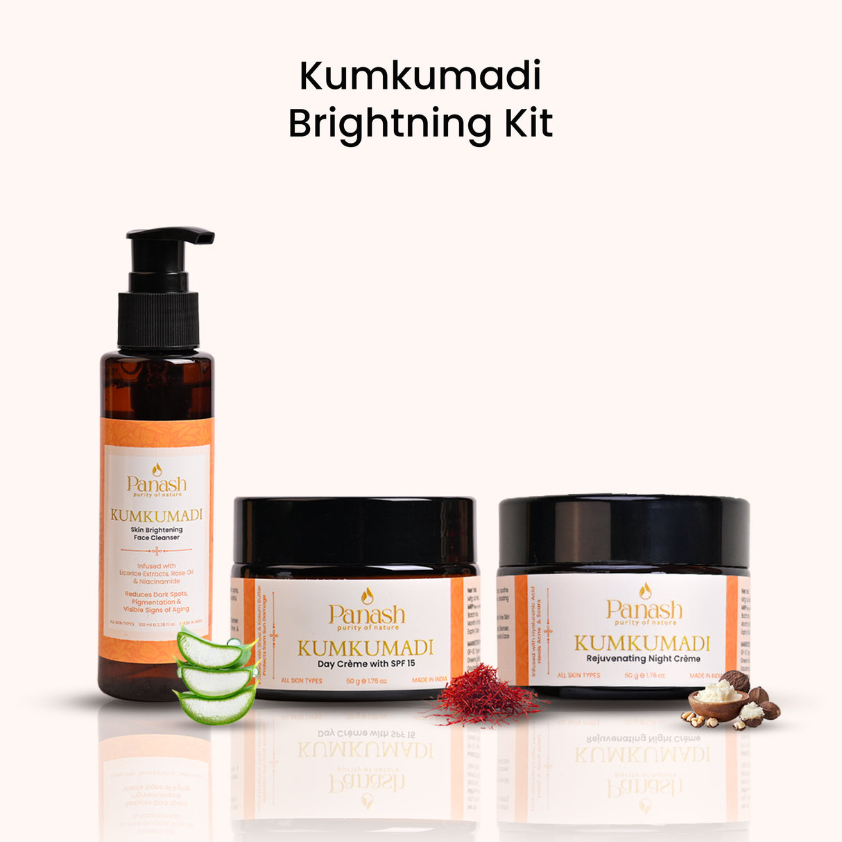Kumkumadi Brightening Kit | Face Cleanser, Day & Night Crème